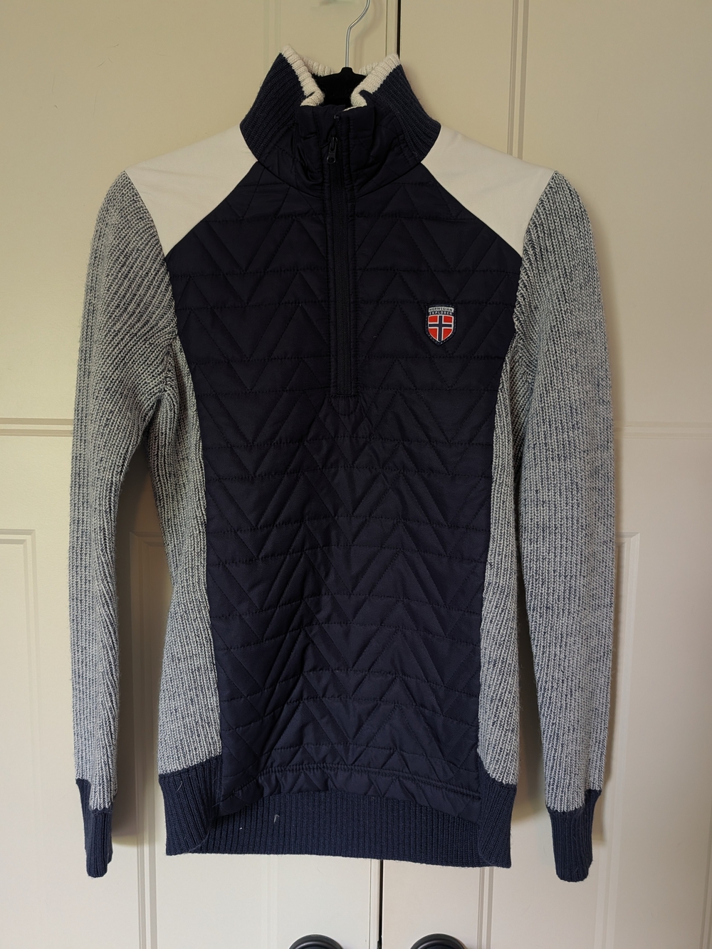 Navy Quilted Half-Zip Sweater with Grey Sleeves